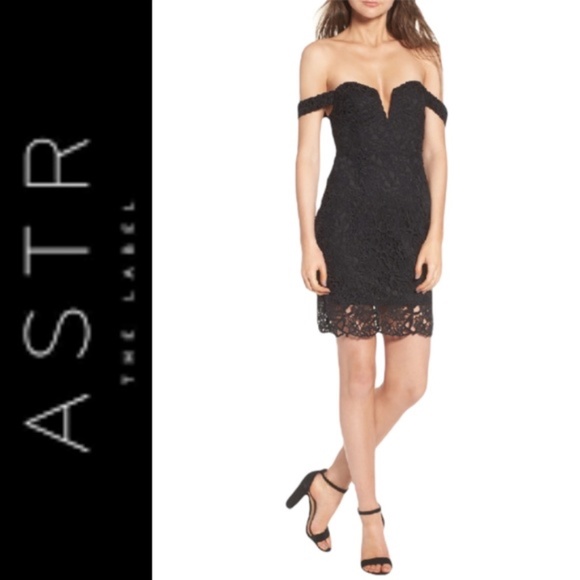 Astr Dresses & Skirts - ASTR The Label "Daniella" Black Lace Bodycon Off Shoulder Mini Dress